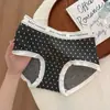 Roupa Íntima Feminina de Algodão com Costura Cinza Estilo Esportivo Cintura Média 10A Virilha de Seda de Amora Antibacteriana Respirável e Confortável