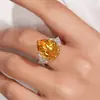 Anillo Abierto de Oro con Circonita en Forma de Lágrima de 15 Quilates, Elegante y Lujoso, para Mujer, Anillo de Lujo Ligero de Gama Alta