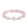 Pulsera de Cuentas de Cristal Rosa Natural de 10 mm para Mujer, Pulsera de Cristal Blanco Corte Fantasma Blanco a la Moda