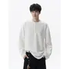 Camiseta de manga larga estilo americano con cuello Henry para hombre, nueva para primavera y otoño, ropa interior casual de moda urbana, top texturizado vintage moderno