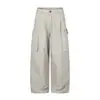 EIGHTISLAND Pantalones cargo casuales estilo japonés de color liso con bolsillos de algodón unisex holgados de pierna ancha K733