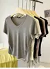 Estilo Puro Desejo Versão Coreana Suave Macia e Grudante Camiseta de Manga Curta com Decote V para Mulheres Verão Drapeada Cintura Marcada Top Curto Petite