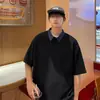 Camiseta de Manga Curta Masculina Verão Tendência Americana Splicing Gola Polo Solta Casual Manga Meia para Homens