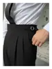 Pantalones Casuales de Pierna Recta Color Albaricoque Claro, Estilo Veraniego de Alta Calidad con Patrón de Gofre, Doble Pinza para Hombre
