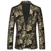 Traje Jacquard Vintage Paisley Dorado en Relieve de un Botón para Actuaciones en Escenario, Presentación de Bodas, Fiestas en Discotecas, Traje de Hombre