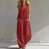 2026 Sitio Independiente de Amazon Europeo y Americano Mono Casual sin Mangas de Lino y Algodón con Doble Bolsillo Estilo Europeo y Americano Elegante Ropa de Trabajo