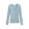 Camiseta de Renda Patchwork Manga Longa Estilo Desejo Puro, Nova Outono e Inverno Decote Profundo Renda Cílios Base de Caxemira Top Justo