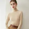Suéter de Cachemira para Mujer % Cachemira Pura Estilo Nuevo Cuello de Pila Jersey Ajustado Canalé Ajustado Suéter de Punto Cálido