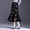 Nova saia estampada de cintura alta para mulheres, nova moda outono 2026, elegante e modeladora, saia midi sereia, moderna