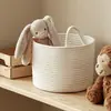Cesta para Ropa Sucia de Cuerda de Algodón Tejida con Asas Cesta de Almacenamiento de Ropa Cubo de Almacenamiento para Peluches Cesta de Almacenamiento Cesto de Lavandería