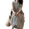 Vestido Francés Retro de Cuadros Suelto con Dobladillo Grande en A para Mujer Diseño de Verano Casual Largo sin Mangas