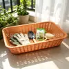 Caja de almacenamiento tipo mimbre, cesta de mimbre para almacenar artículos varios de cocina y baño, cesta de mimbre de escritorio multifuncional apilable