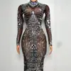 Saia Longa Preta de Renda Elástica, Adequada para Mulheres, Sexy, Diamante, Lantejoula, Festa em Boate