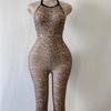 Serie Estampado de Leopardo Transfronteriza para Mujer Color de Piel Estampado Leopardo Mono de Malla sin Apertura