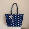 2026 Bolsa Tote de Lona Grande Capacidade com Bolinhas Transfronteiriça, Moda Ins para Todas as Estações, Estilo Artístico, Casual, Bolsa de Ombro para Compras