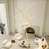 Lámpara de Araña para Escaleras con Veta de Madera de Durazno, Estilo Minimalista para Apartamento Dúplex Loft, Luz Principal de Sala de Estar, Iluminación Lineal LED para Vestíbulo de Villa