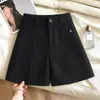 Terno de Lã Cinza de Alta Qualidade Shorts de Perna Larga Feminino Outono/Inverno Roupa Exterior Petite Cintura Alta Linha A Camada Base Calças Bootcut