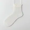 Calcetines Cortos de Encaje Finos de Verano para Mujer, Calcetines Transpirables de Malla Anti-Olor Antibacterianos hasta la Mitad de la Pantorrilla, Calcetines de Encaje de Seda de Morera para Mujer