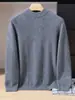 Suéter de cachemir para hombre estilo bebé, cuello alto medio, color liso, tejido grueso, camiseta de punto de manga larga casual para negocios