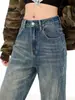 Jeans Acampanados para Mujer 2026 Verano Nuevo Estilo Vintage, de Cintura Alta, Adelgazantes, Corte Holgado, Pantalones de Campana de Pierna Ancha Bordados