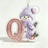 Novas decorações de Natal com boneco de neve roxo transfronteiriças de 26 letras, enfeites acrílicos 2D para casa e carro