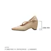 Novos Sapatos Mary Jane de Bico Fino Estilo Francês para Mulheres Baixas, com Aumento de Altura Oculto, Luxo Leve, Cor Nude Deslumbrante, Salto Alto Confortável