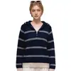 Suéter retro de rayas con cuello semiabierto para mujer, nuevo estilo otoño e invierno 2026, versátil y rejuvenecedor, top de punto holgado de manga larga