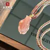 Colgante de Jade Patrón de Dragón Rojo Natural Paz y Seguridad, Colgante de Jade Flor de Melocotón Seda Dorada, Adorno de Jade, Joyería de Placa de Jade