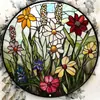 Letrero redondo de hojalata con efecto vidriera vintage con sol, luna, flores, pájaros y paisaje, pintura decorativa patriótica en placa de aluminio y hojalata para comercio transfronterizo