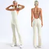 Mono de Yoga Deportivo Transfronterizo Europeo y Americano de Amazon para Mujer con Hermoso Diseño en la Espalda, Bloques de Color, Alta Elasticidad, Secado Rápido, de una Sola Pieza con Pantalones Largos Acampanados
