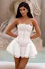 Conjunto Elegante Sexy de Corset Renda Tomara-que-caia Europeu e Americano com Barbatanas Curta Modeladora de Corpo Conjunto de Renda de Duas Peças com Afunilamento na Cintura