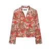 Moda otoñal transfronteriza nueva para mujer, estilo europeo y americano, versátil, estampado floral, manga larga, corte ajustado, chaqueta