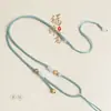 Cordão para Colar de Jade, Corda com Pingente Estilo Chinês, Corrente para Suéter, Corda de Jade Dourado e Jade de Campo Tecida à Mão