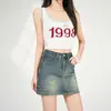 Falda Vaquera de Línea A, Versátil, Cintura Alta Elástica, Anti-Exposición, Forrada, Estilo Coreano Clásico Sencillo para Mujer, Soporta Dropshipping