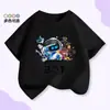 Camiseta Astro Bot Robô Espacial de Manga Curta para Meninos e Meninas, Verão Estampa de Desenho Animado Solta Casual