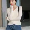 Nueva Camiseta de Punto de Manga Larga para Mujer Otoño e Invierno, Diseño Elegante y Moderno, Se Puede Usar por Dentro o por Fuera, Top de Botones