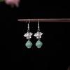 Brincos de turquesa azul estilo étnico retrô europeu e americano brincos de flor oca de prata antiga brincos de borla de moda