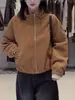 Jaqueta Curta de Algodão Acolchoada com Diamantes Estilo Coreano Outono/Inverno 2026 Feminina Solta Gola Alta Zíper Cardigan Casual Versátil Emagrecedor Outerwear