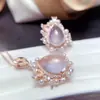 Atacado de Fábrica Popular Conjunto de Cristal Rosa Natural com Inlay de Prata S925 Pedra Principal 10*14 Fábrica de Joias Venda Direta