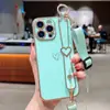 Adecuado para iPhone 16E Funda para Teléfono Móvil con Soporte de Correa de Muñeca Corazón Electrochapado Apple 15 Promax Correa para el Hombro 14 Funda Protectora