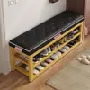 Banco para trocar de sapatos para a entrada, sapateira simples de armazenamento multicamadas, arte em ferro com estofamento macio, banco de sapatos multifuncional, metal, outros materiais