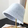 Sombrero de Pescador de Mezcla de Lana Nuevo para Otoño e Invierno Estilo Coreano para Mujer Versátil Color Liso Que Afina el Rostro Sombrero de Cubo Gorro Cálido
