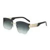 Gafas de Sol sin Marco para Mujer, Montura Cuadrada Grande de Gama Alta, Estilo Coreano de Moda para Rostro Redondo, Gafas de Sol Anti-UV para Viajes a la Costa