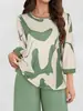 Top Holgado de Cuello Redondo con Estampado Abstracto para Mujer, Primavera y Otoño, Transfronterizo Europeo y Americano 2025, Top Casual Cómodo para Mujer