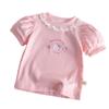 Camiseta de verano dulce y linda para niñas nueva caricatura cuello de encaje estilo occidental bebé verano manga corta camiseta básica