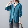 Foto Real de Cardigan Vintage de Algodão e Linho de Comprimento Médio para Mulheres 2026 Verão, Camisa Solta Artística para Ar Condicionado, Roupa Exterior com Proteção Solar