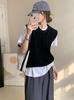 Chaleco Trenzado de Cuello Redondo Bajo sin Mangas Estilo Coreano Modelo Nuevo 2026 Top sin Mangas de Color Sólido para Mujer Chaleco Versátil de Manga sin Mangas