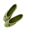 Sapatos Femininos Baixos de Strass Estilo Fada Francesa 2026 Primavera Novos Bico Redondo Slip-On Planos Sapatilhas Vovó