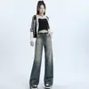 Jeans Retrô Americano de Rua de Cintura Alta Modelador Solto Dosing Calças Retas