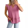 Top de Chiffon Elegante Sem Mangas com Decote V e Acabamento de Babados Emagrecedor - Exclusivo Transfronteiriço Europeu e Americano - Primavera/Verão 2026 para Mulheres